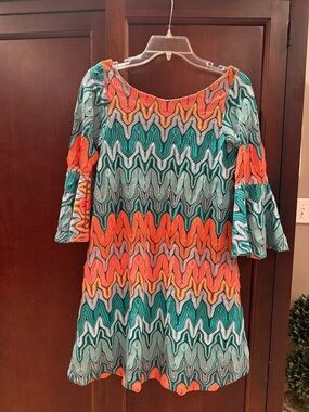 Judith March Multicolor Chevron Mini Dress - Teal, Orange, Coral